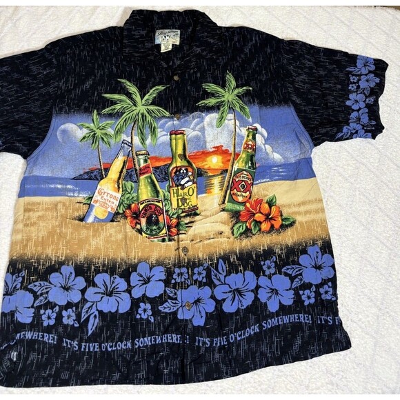 VTG Big Dogs It’s Five O’clock Somewhere Beer Beach Island Button Up Tee Size L - Picture 3 of 14